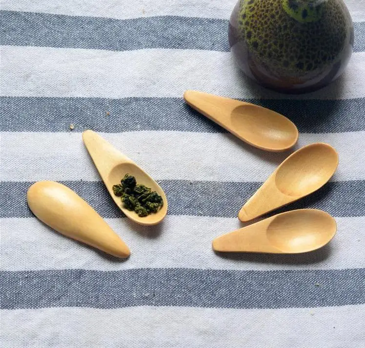 

500pcs Cute Melon Seed Shape Drop-shaped Handmade Mini Wood Tea Scoops Kung Fu Tea Spoon Black Green Tea Shovel Gift Wholesale