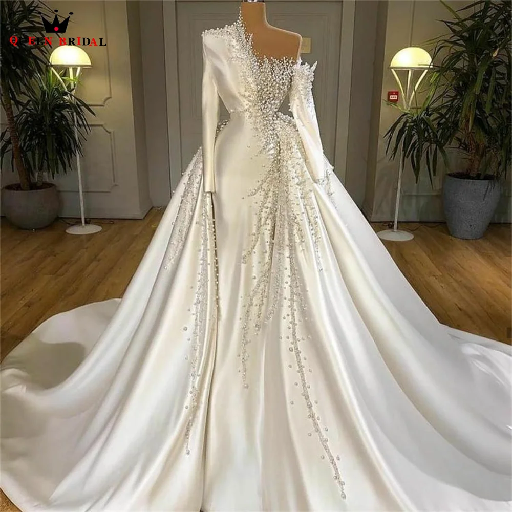 豪華なサテンのウェディングドレス 取り外し可能なスカート付き クリスタル ビーズ ダイヤモンド ロング フォーマル ブライダル ガウン カスタム メイド JT03