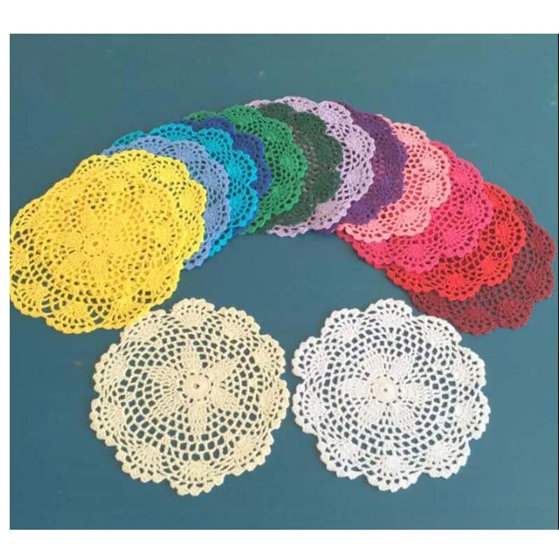 15Pcs/Lot 20cm Crochet Placemat Round lace cotton table place mat Doilies Handmade Colorful Vintage Doilies cup mug pads decro