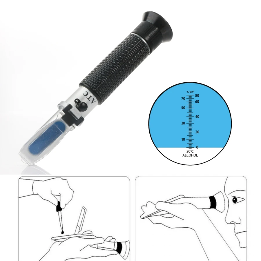 RZ Alcohol Refractometer Alcoholometer Spirit tester 0~80%V/V ATC Tool  RZ116 concentration spirits meter Alcohol Refractometer