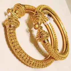 24k Luxury wedding Dubai Bangles Gold Color Bangles For Women Girls Wedding Bride India Bangles Bracelets Jewelry Gift Can Open