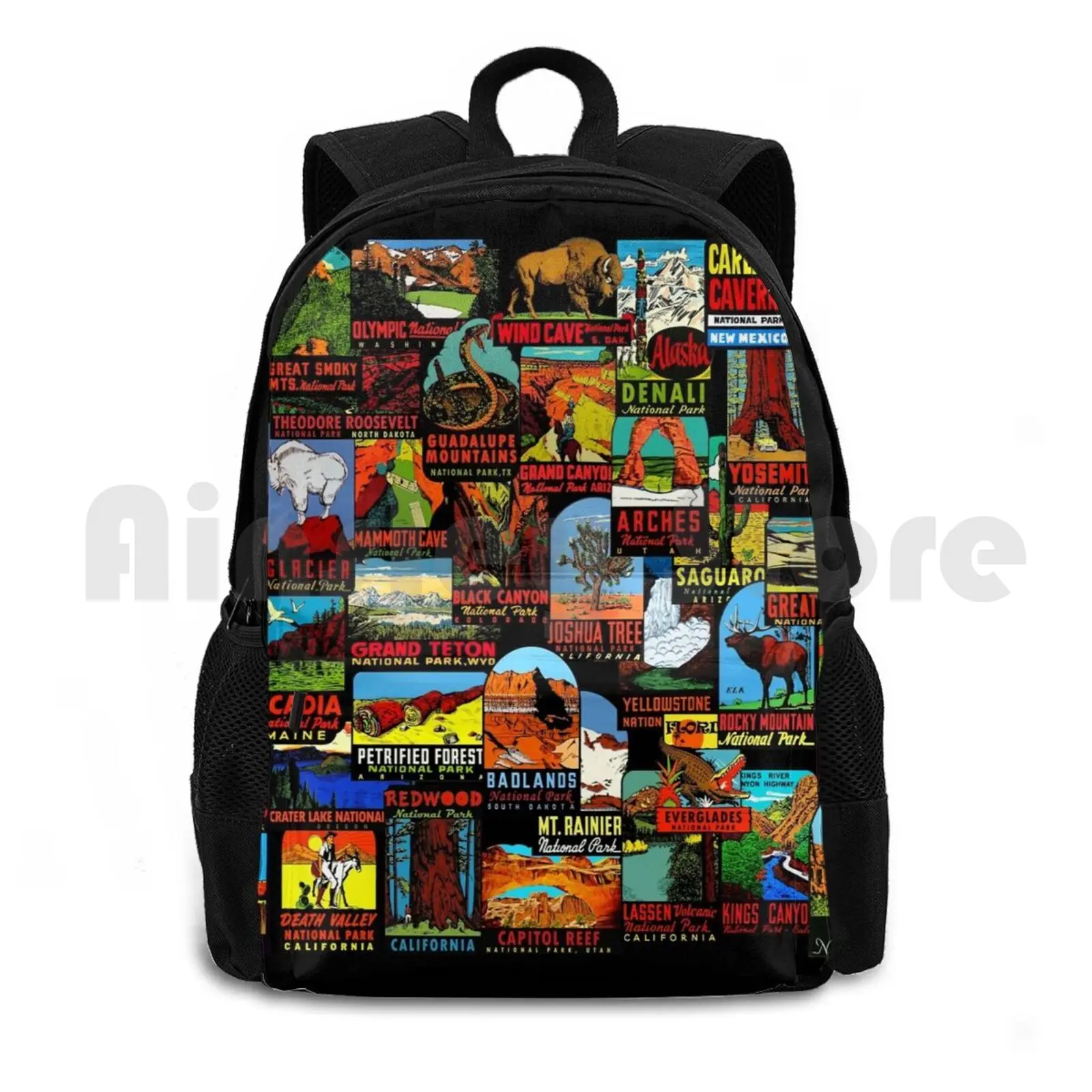 

American National Parks Vintage Travel Decal Bomb Outdoor Hiking Backpack Riding Climbing Sports Bag National Parks Park