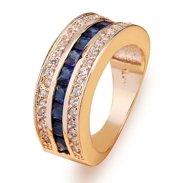 Anel dourado 18k de safira com diamante, joia anel dourado de joia anel com pedras preciosas para homens e mulheres