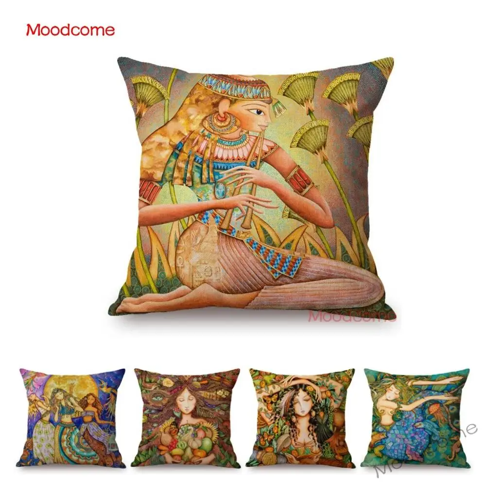 Cartoon Natural Goddess Princess Queen Empress Beautiful Girl Mother of Earth Home Decoration Pillow Cover Linen Cushion Cover