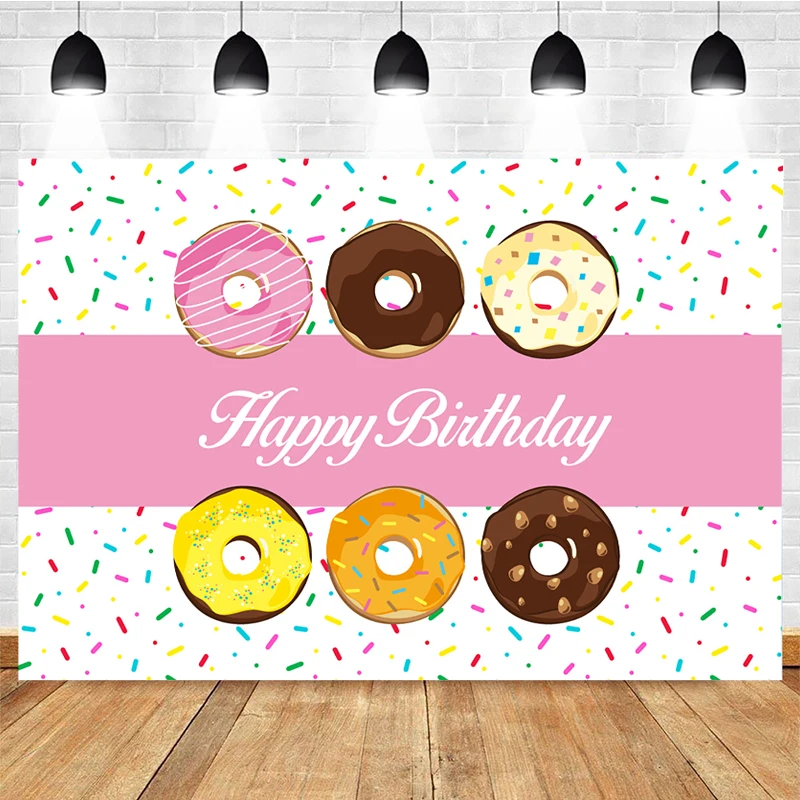 Mocsicka Birthday Party Photography Background Donut Decoration Cake Table Props Child Portrait Photo Backdrops Banner