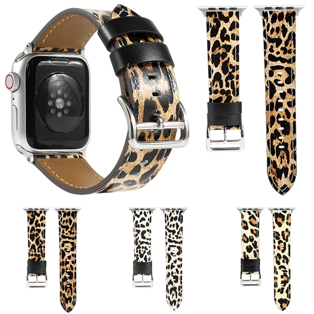 New Tour Leopard Leather Strap for Apple Watch 7 6 Band SE 5 41mm 45mm 40mm 44mm Belt Bracelet for iWatch series 7 6 4 38mm 42mm