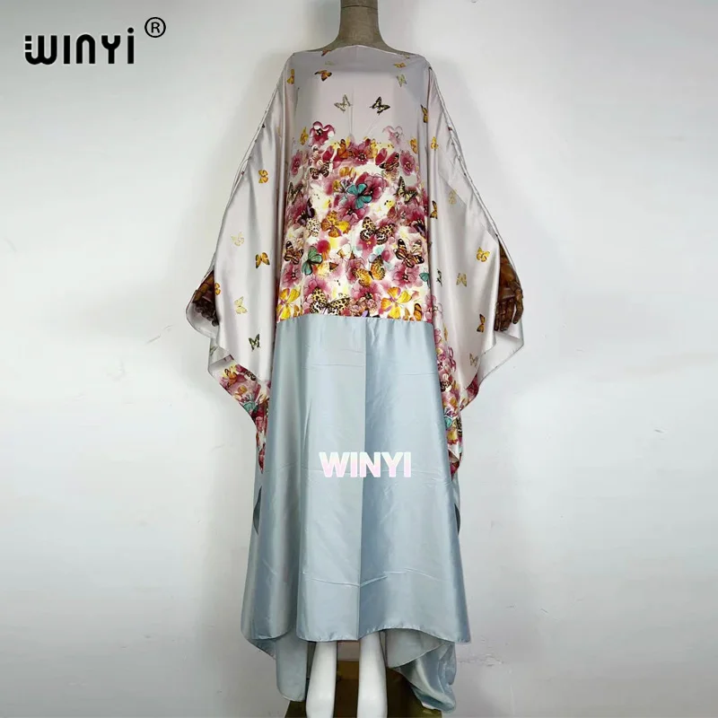 2021абайи Kuwait summer runway color matching long skirt women's fashion bat sleeve flower print loose oversize long skirt