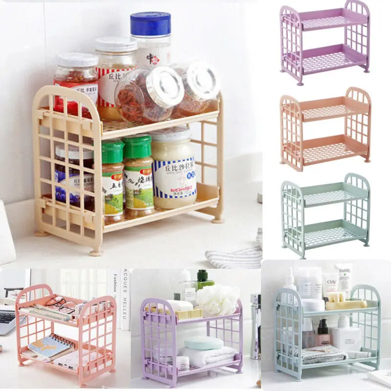 Plastic Storage Rack Bathroom Accessories 2 Tier Shelf Holder Freestanding Durable Kitchen Home Organization Storage Racks