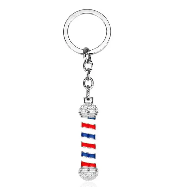 FREE SHIPPING BY DHL 100pcs/lot 2019 Metal Mini Barber Pole Keychains 3D Barber Rotating Pole Keyrings For Barber Shop Gifts