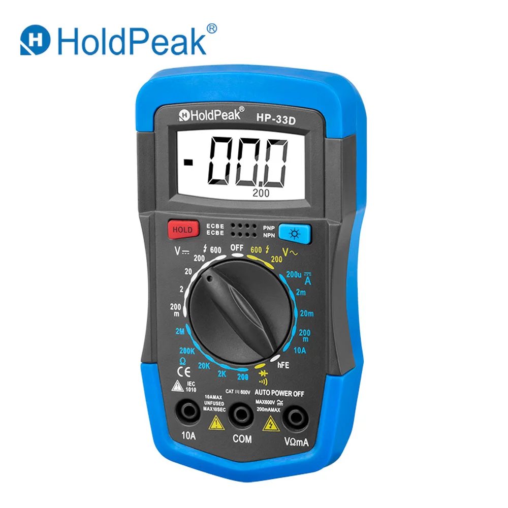 Digital Multímetro Manual dc e ac Tensão Corrente Resistência Diodo Tester Data Hold Proteção contra Choque Cabo de Medição Hp33d