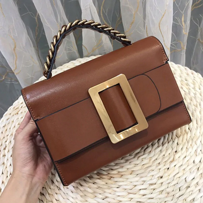 2024 Metal Button Women Bag Real Leather Luxury Flap Handbag Large Capacity Butterfly Square Buckle Small Brown Women Handbags