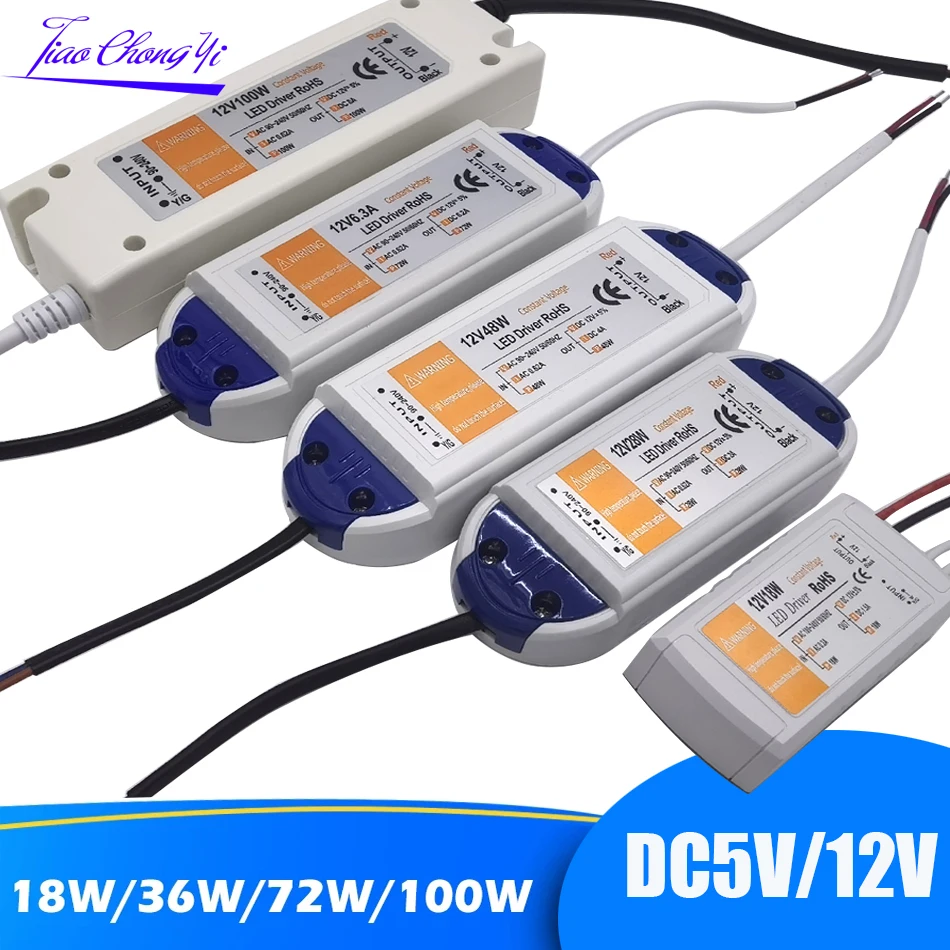 5V 12V Power Supply Adapter 110V 220V to 12V/5V Lighting Transformer 100W 72W 60W 48W  28W 18W  Source LED Driver for LED Strip