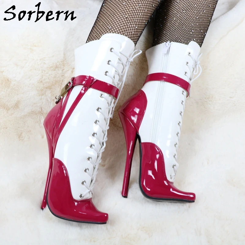 Sorbern Sexy Lockable Ankle Boots For Women Ballet High Heel Stilettos With Chains Sm Shoes Crossdresser Custom Colors