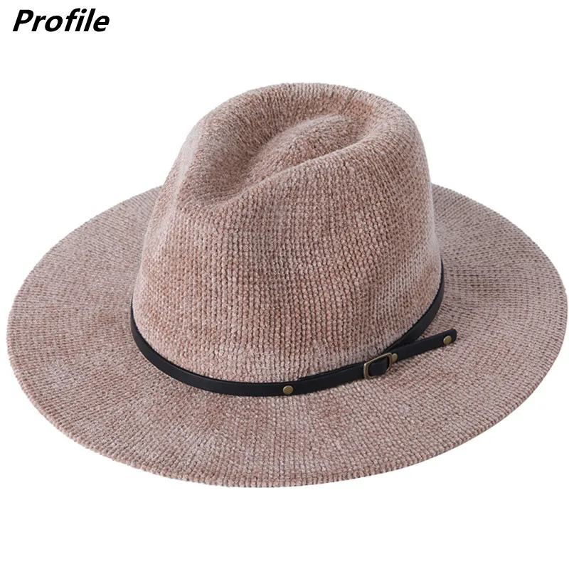 Chenille Fedora Hat Pure Color Thick Material Jazz Hat Fedora Hat Beige Jazz New Winter Hat Belt Accessories шапка женская