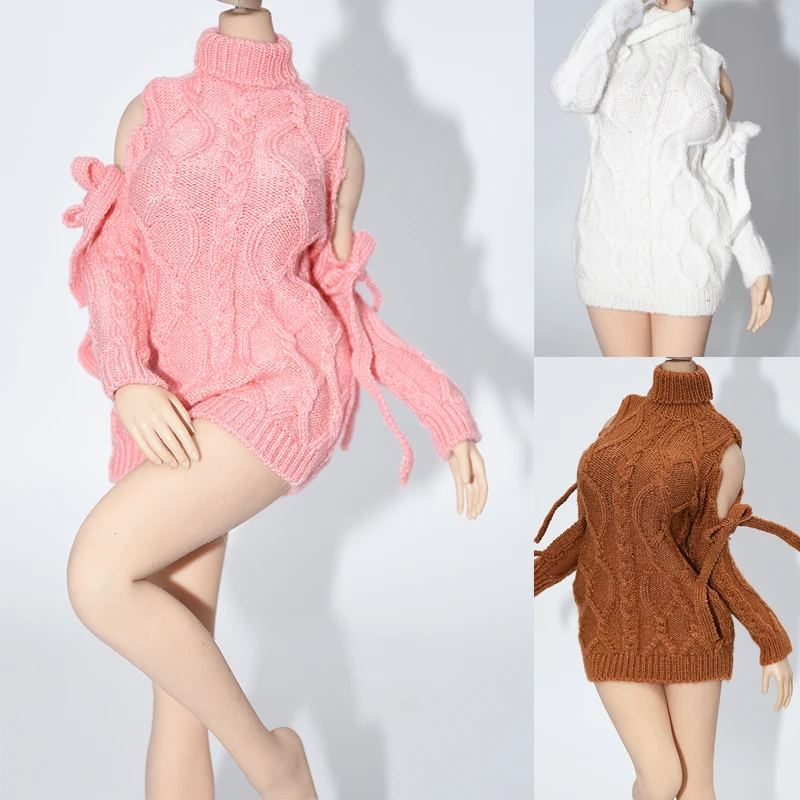 1/6 Sscale female clothes long off-the-shoulder sweater pink white brown for 12 inches action figure dolls