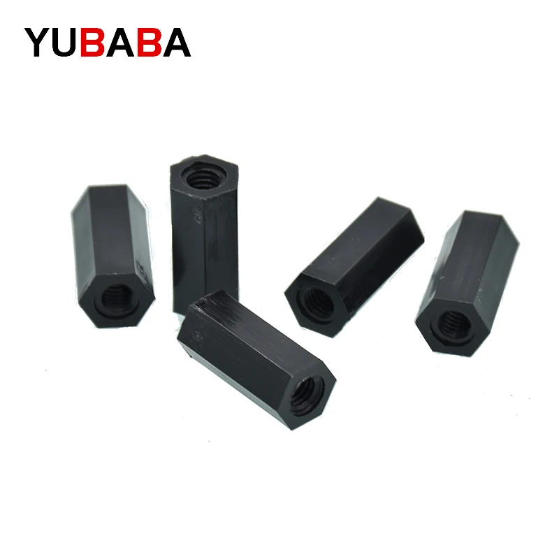 50Pcs M2 M2.5 M3 M4 Black/White  Hex Nylon Standoff Spacer Column Flat Head Double Pass Nylon Plastic Spacing Nuts