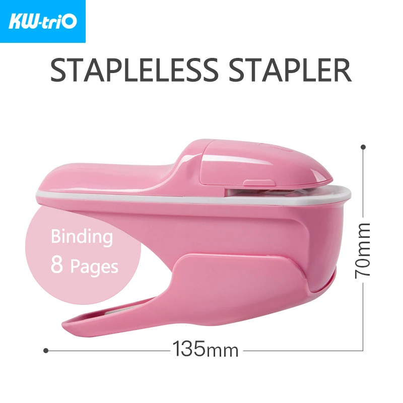 Kw-trio Stapler Tanpa Kawat Stapler Kertas Aman Stapler Plastik Portabel Tanpa Staples Ikat 8 Lembar Kertas Perlengkapan Kantor