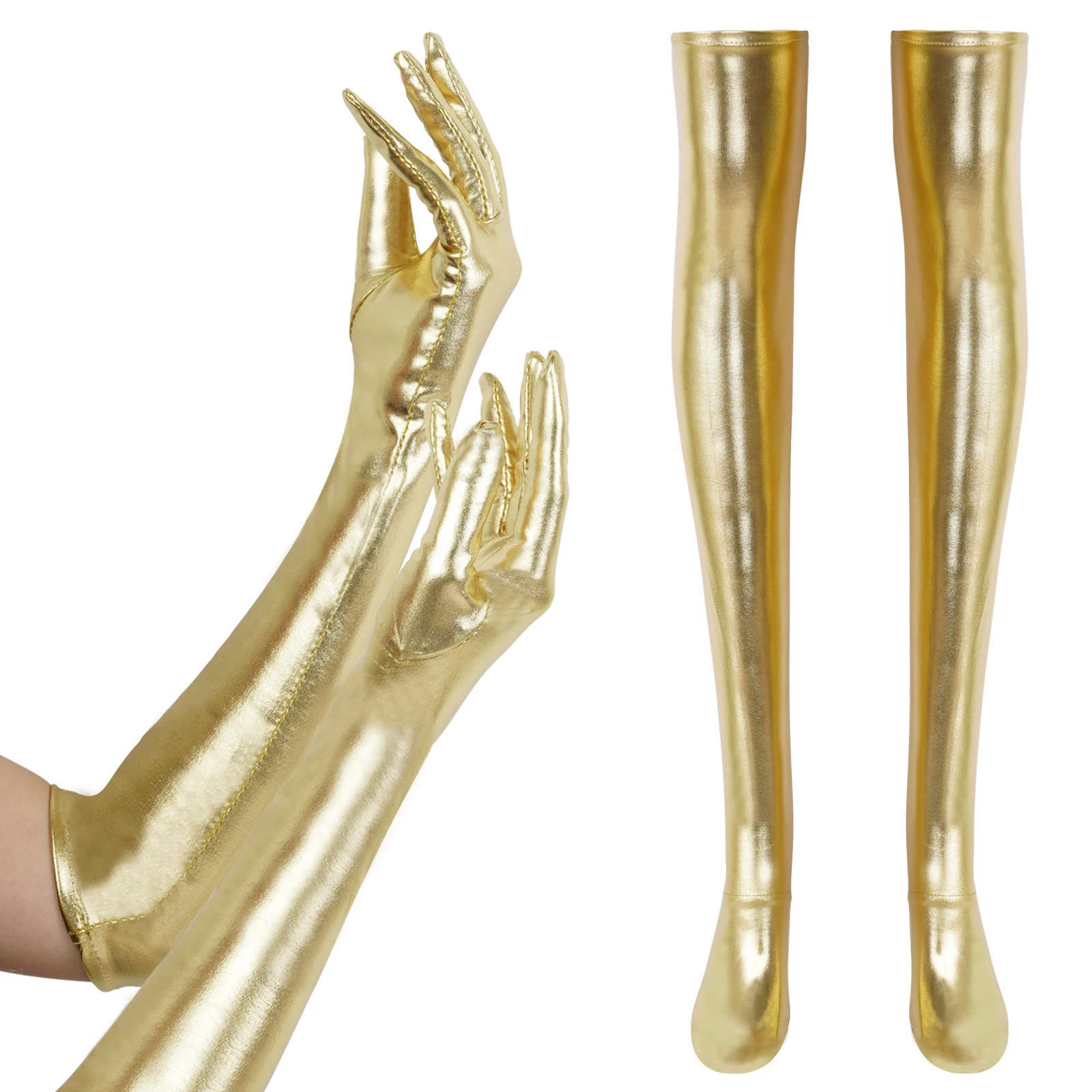 Calcetines hasta la rodilla de charol para adulto, medias altas hasta el muslo, guantes largos de dedo completo, conjunto de disfraces de Cosplay