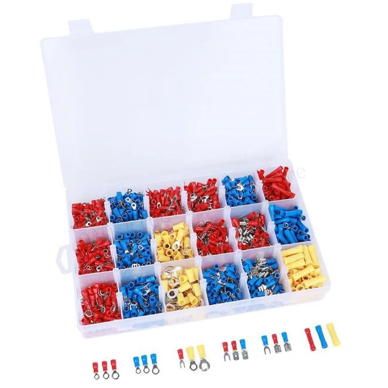 1200pcs Electrical Connectors, Sopoby Insulated Crimp Terminals, Mixed Assorted Lug Kit Ring Fork Spade Butt Connector Set