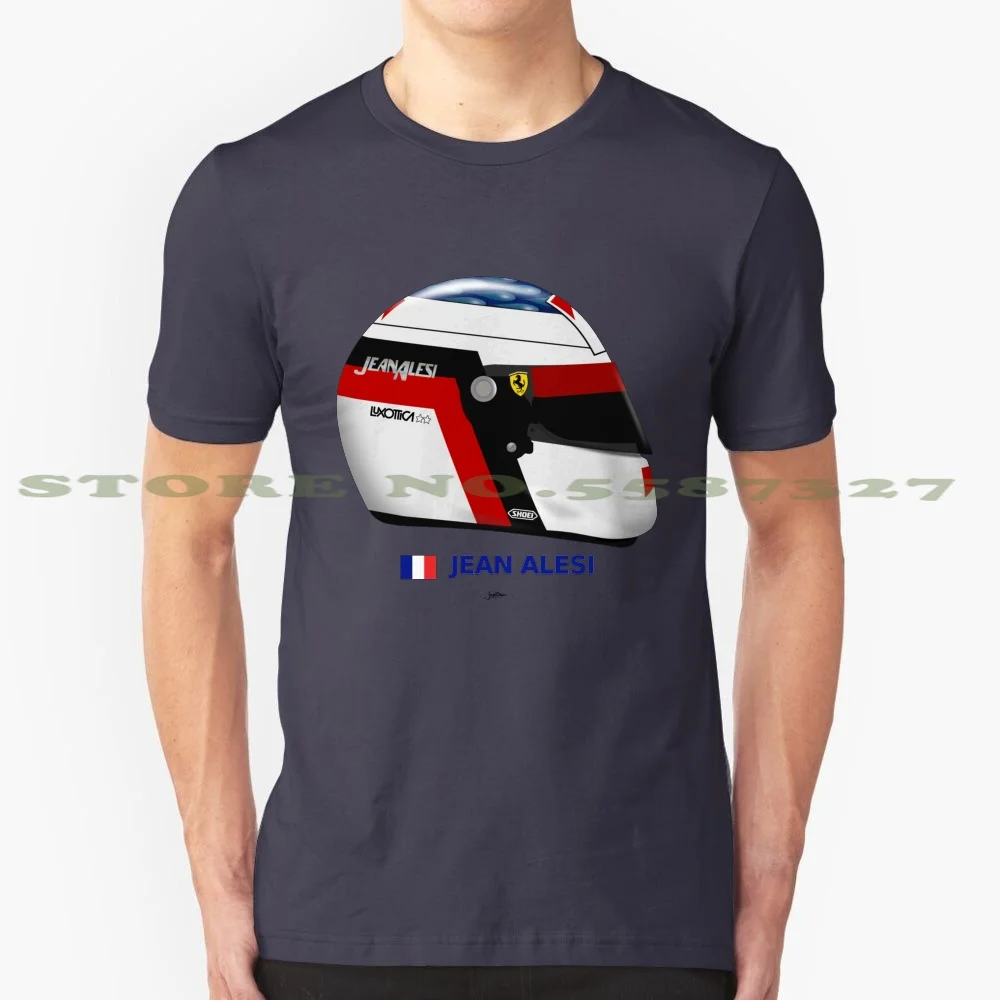 Jean Alesi-Helmet With New Top 100% Cotton T-Shirt Jean Alesi Grand Prix Auto Racing Motor Sport