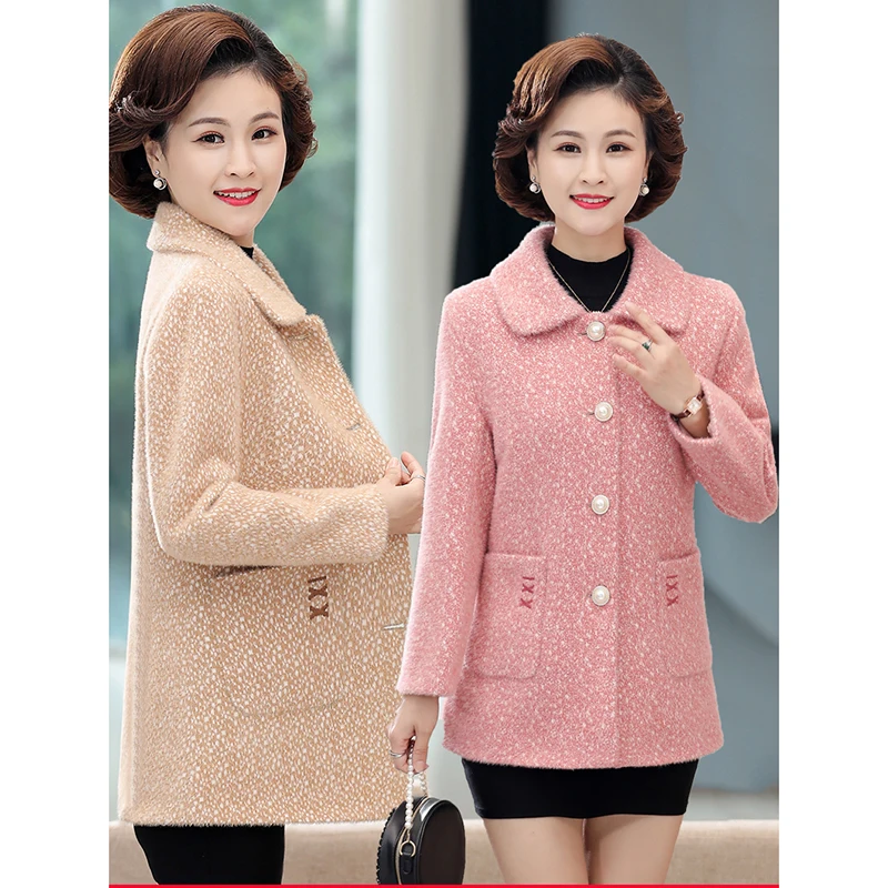 Middle-Aged Mother Autumn Winter Clothes Mink Woolen Coat Short Large Size 5XL New Female Woolen Feminine L36