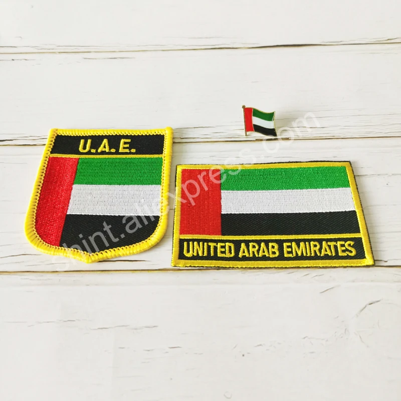 United Arab Emirates National Flag Embroidery Patches Badge Shield And Square Shape Pin One Set On The Cloth Armband   Backpack