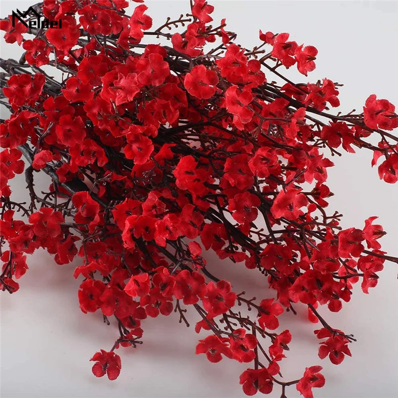 Bouquet de fleurs de cerisier rouge Meldel Gypsophila rose, fausses plantes, guirlande de mariage DIY, accessoires de chaise de mariage