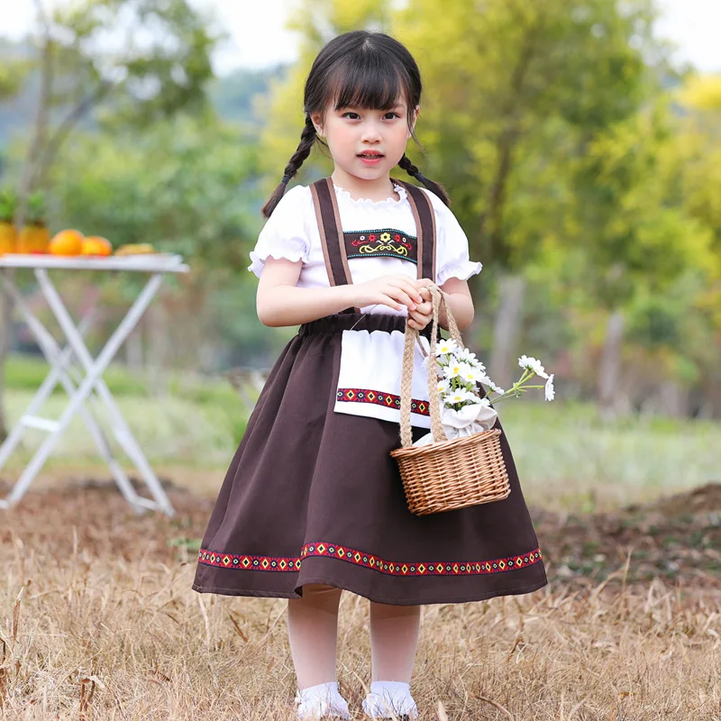 Ragazze German Dirndl Dress bavarese Oktoberfest Beer Girl Costume Cosplay Child Kids Halloween Party Fancy Dress Girls Beer Skirt