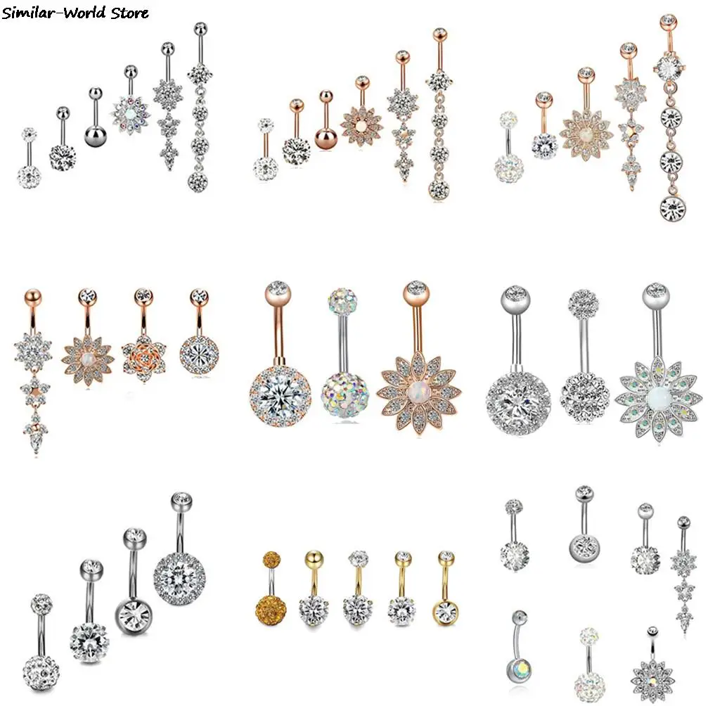 2/4/5/6/7Pcs/Set Surgical Steel Piercings  14G Navel Piercings Belly Button Piercing Dangle Earrings Belly Bar Sexy Body Jewelry