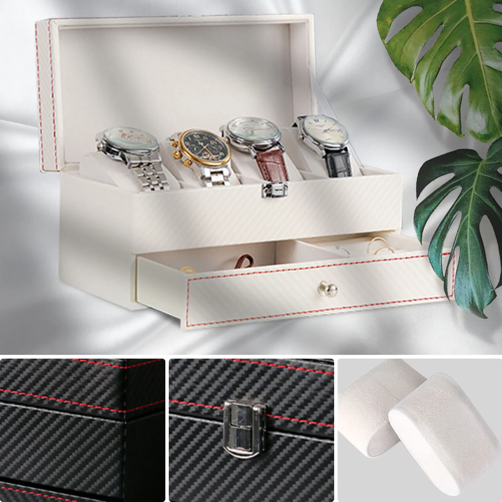 Watch Box PU Leather Watch Case Holder with Removable Drawer Jewelry Organizer Jewelry Display Box for Men Women beauty