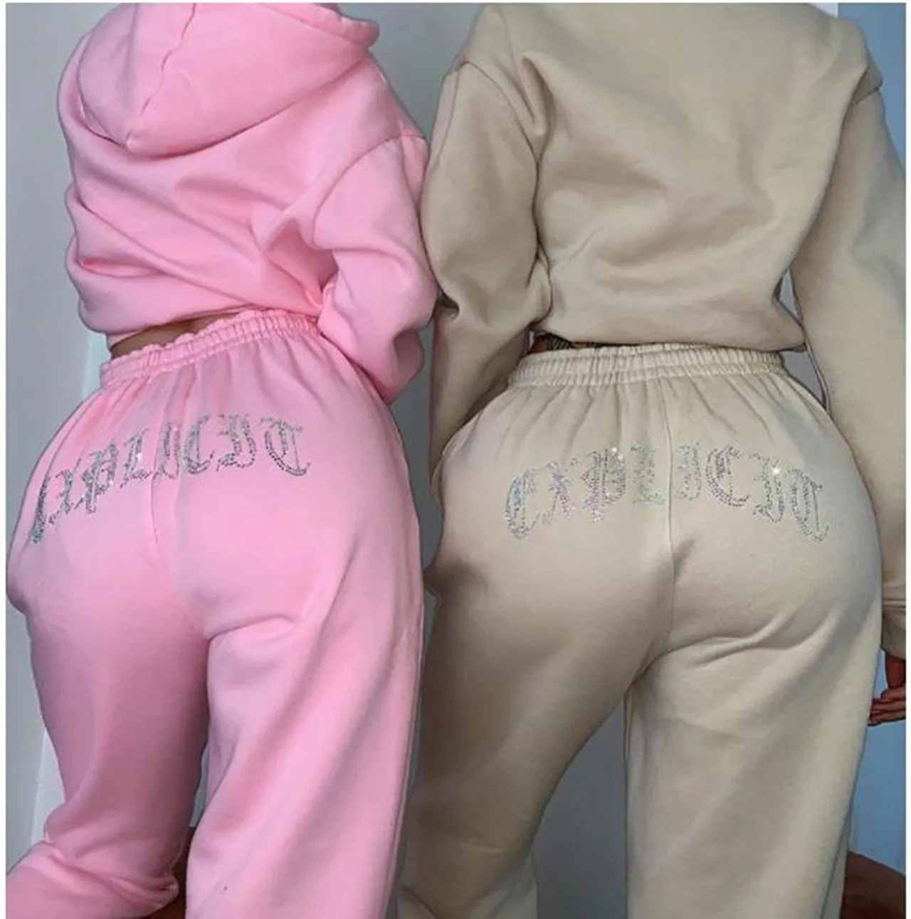 Women\'s Diamonds Tracksuit Set, Oversize Hoodies, Sweatshirt, Sweatpants, Joggers, Sport Pant Suits, Female Outfits, 2 Pcs