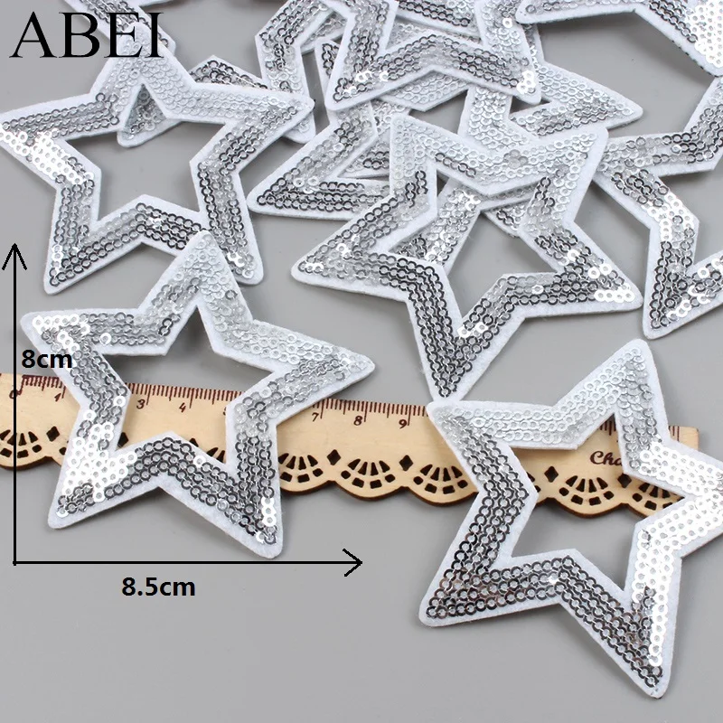 10ps Glitter Star Patches Embroidery Iron On Sequined Stickers DIY Handmade Patchcrafts Sewing Fabric Appliques Coats Badge