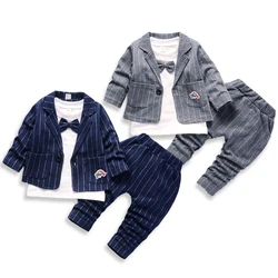 3 Colors Fashion Gentleman Boys Suit Comfortable Cotton Tops+Jacket+Pants 3Pcs Baby Boy Clothing Sets 1-4 Years Old Kids Clothes