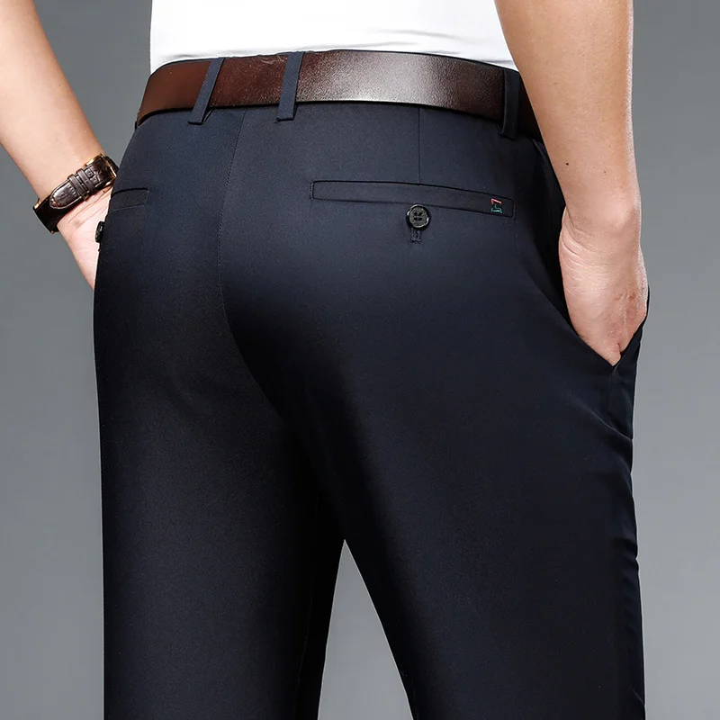 Pantalones casuales de negocios para hombres, Pantalones rectos de tela de fibra de bambú, alta calidad, negocios, oficina, Verano