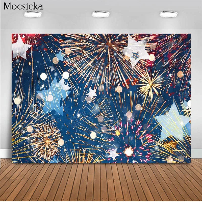MOCSICKA Night Fireworks Photography Backdrop Birthday Party Decoration Photo Background Banner