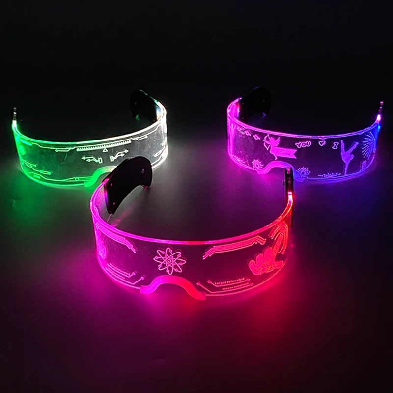 Coole leuchtende bunte LED-Leuchtbrille, leuchtende Neonlicht-blinkende Partybrille für Nachtclub, DJ, Tanzparty-Dekoration