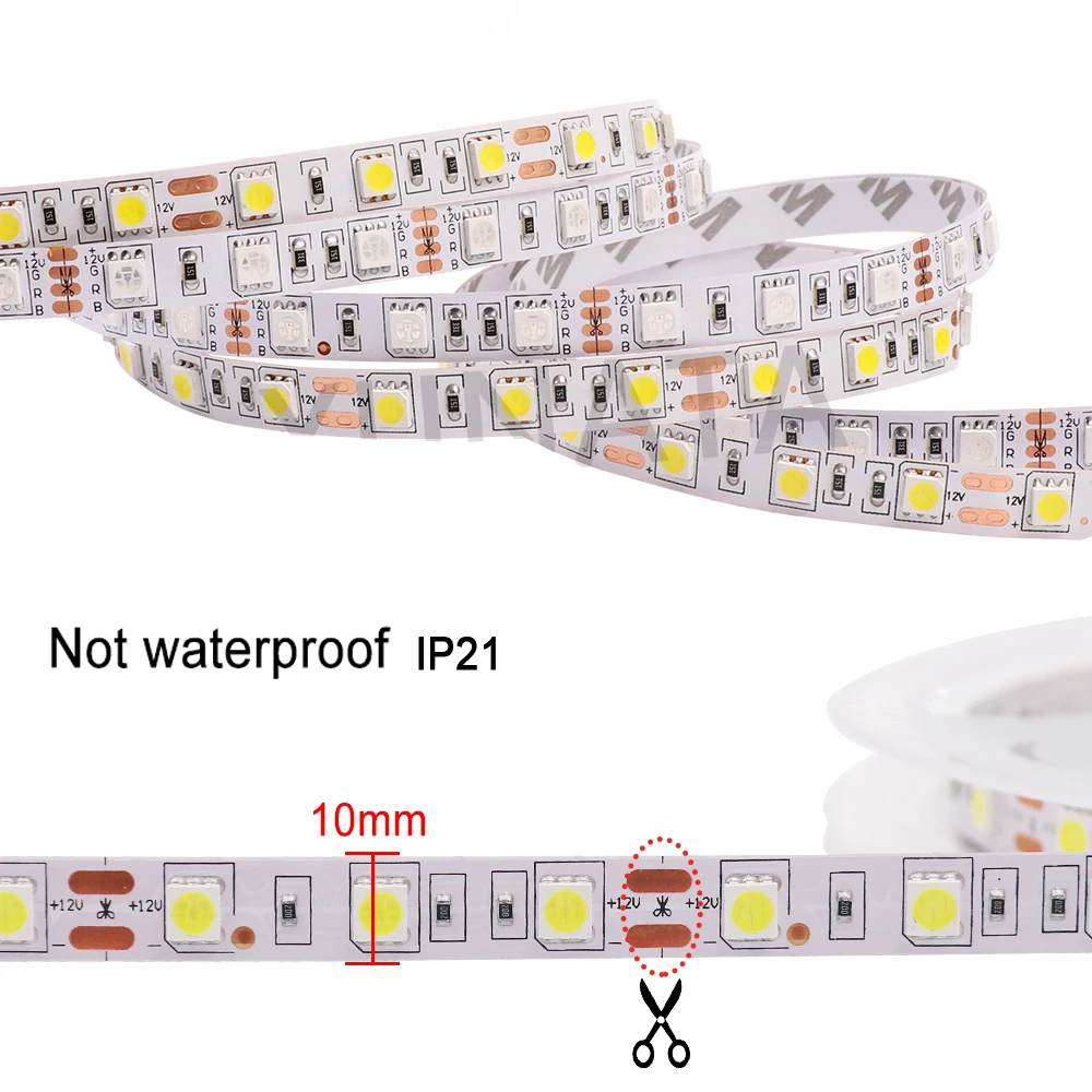 LED Strip 5050 2835 5630 RGB Flex Tape Light 12V 5M Kitchen Home Decoration Lamp Waterproof 300 LED Pixel Diode Ribbon 60LEDs/M