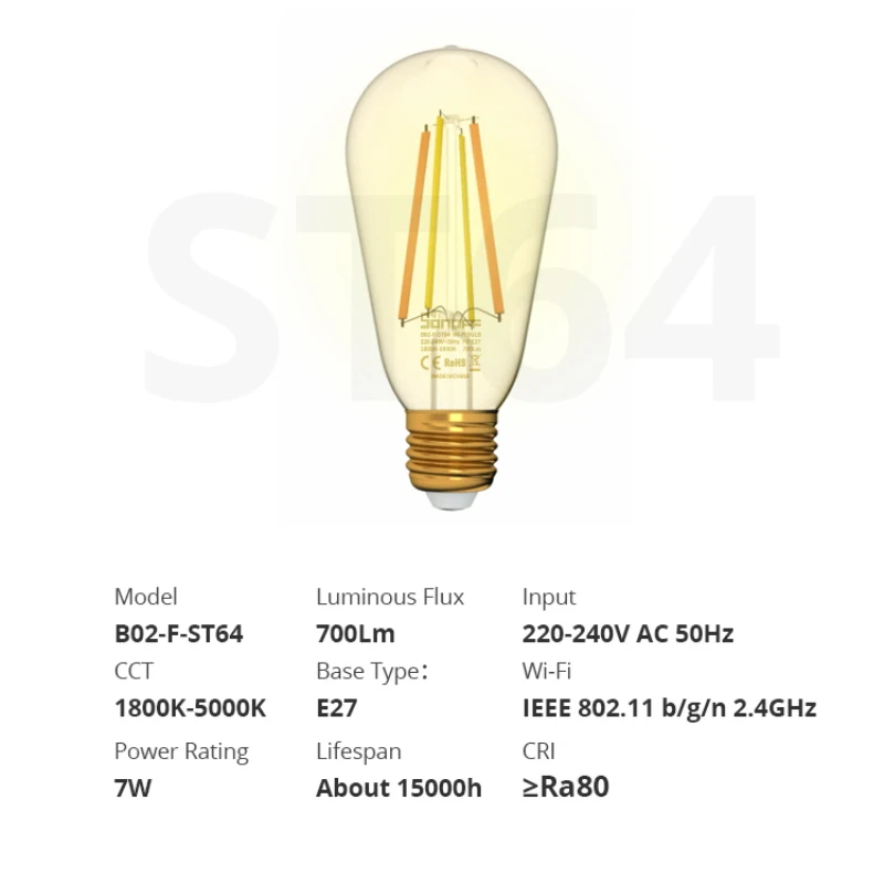 SONOFF B02-F-ST64/A60 Smart Wi-Fi LED lampadina a filamento risparmio energetico luce dimmerabile telecomando vocale tramite Alexa Google Home