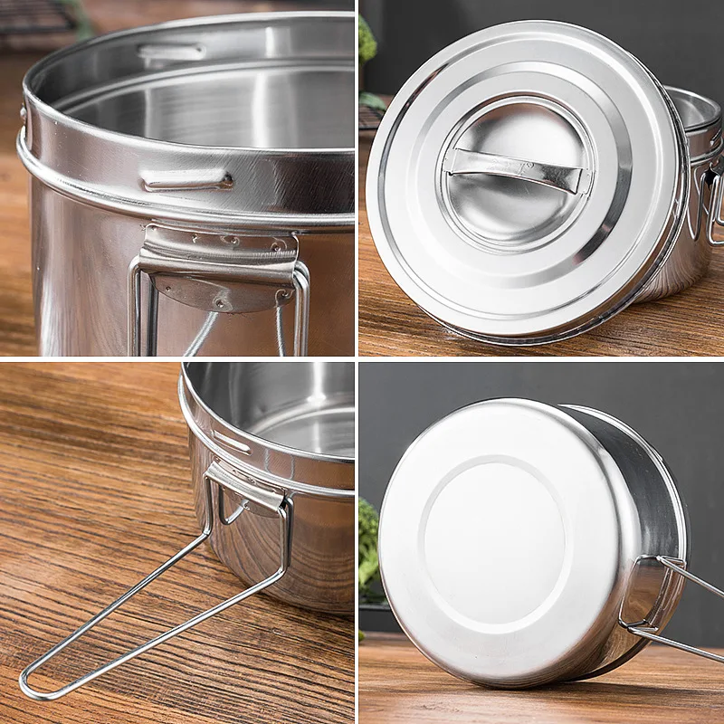 Thicken Stainless Steel Round Lunch Box Multipurpose Portable Bento Boxes Kitchen Food Storage Container with Lids Tableware