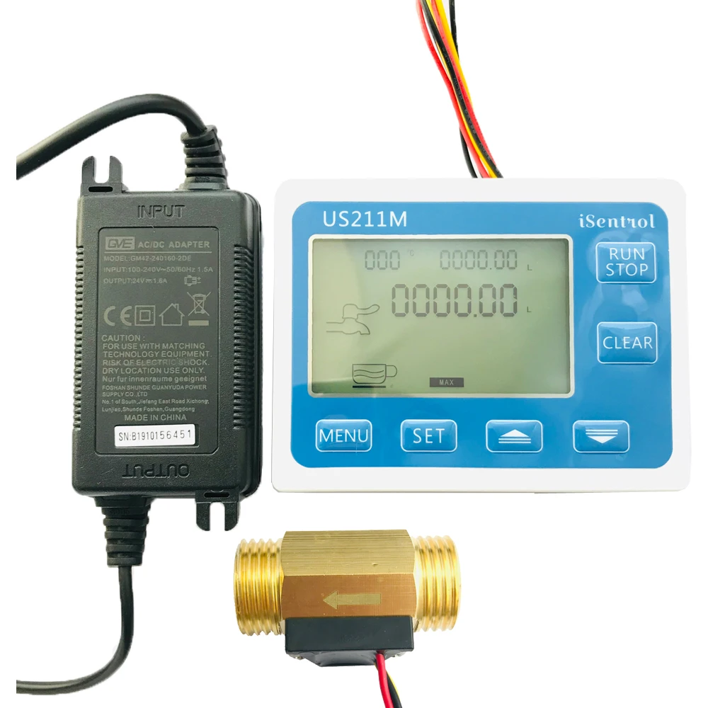 US211M Water Digital Flow Meter Hall Water Flow Sensor Reader with Brass USC-HS21TI 1-30L/min hall water turine Flow Meter