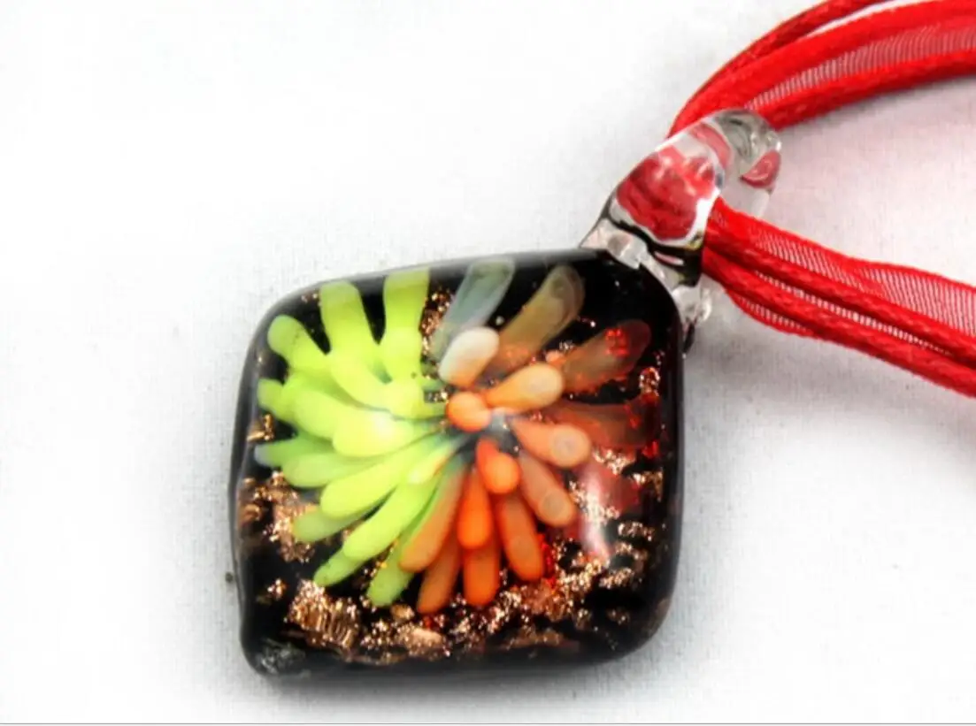 Women\'s Handmade Murano Lampwork Glass LiuLi Square 30*30MM Pendant Fit Necklace Jewelry Gifts LL82