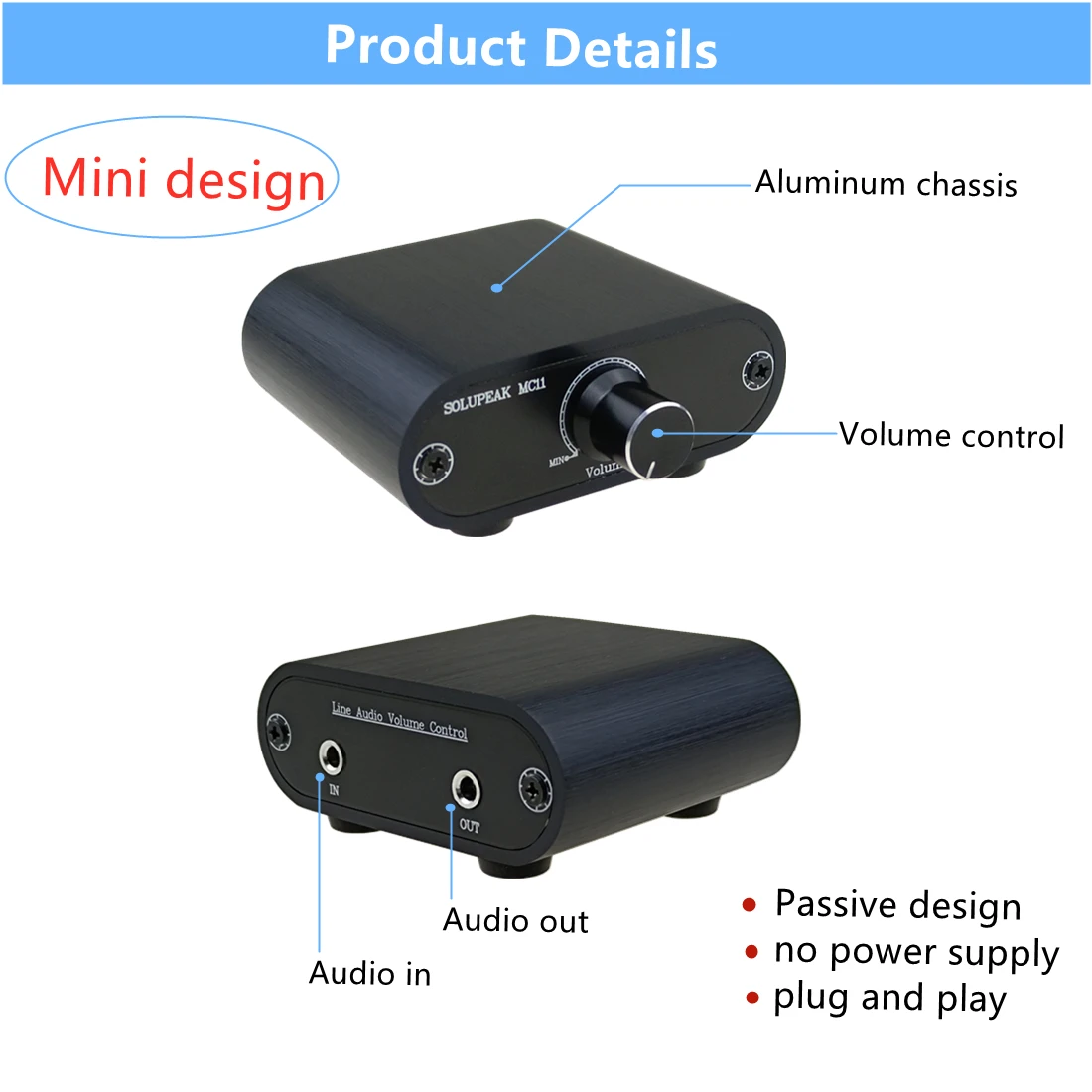 (MC11) Controller del Volume Audio da 3.5mm, scatola di controllo del Volume di linea, Mini manopola attenuatore in linea aux da 1/8\