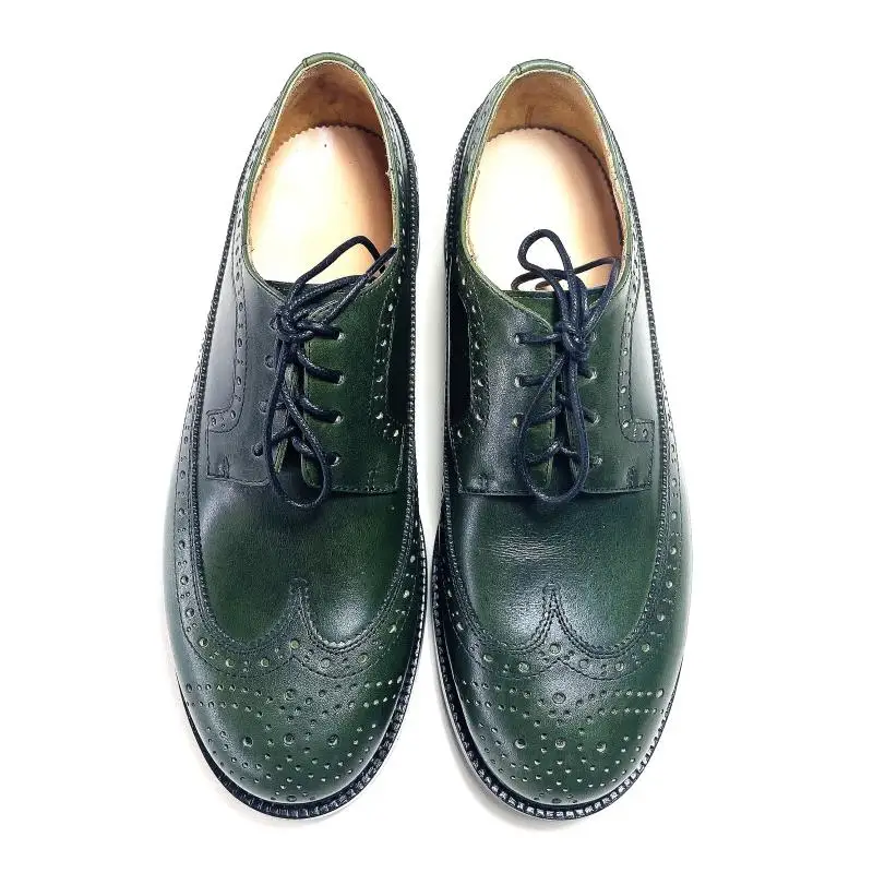 Sipriks Men\'s Goodyear Welted Shoes Calf Leather Brogue Shoes Dark Green Wingtip Dress Shoes British Handmade Gent Suit Shoes 45