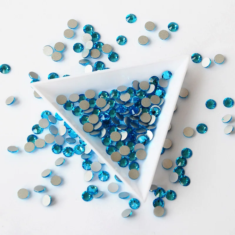 Mix Size Aquamarine Color Rhinestones Crafts Nail Art Flat Back Non Hotfix Glue On 3D Nail Art DIY Crystal Decoration