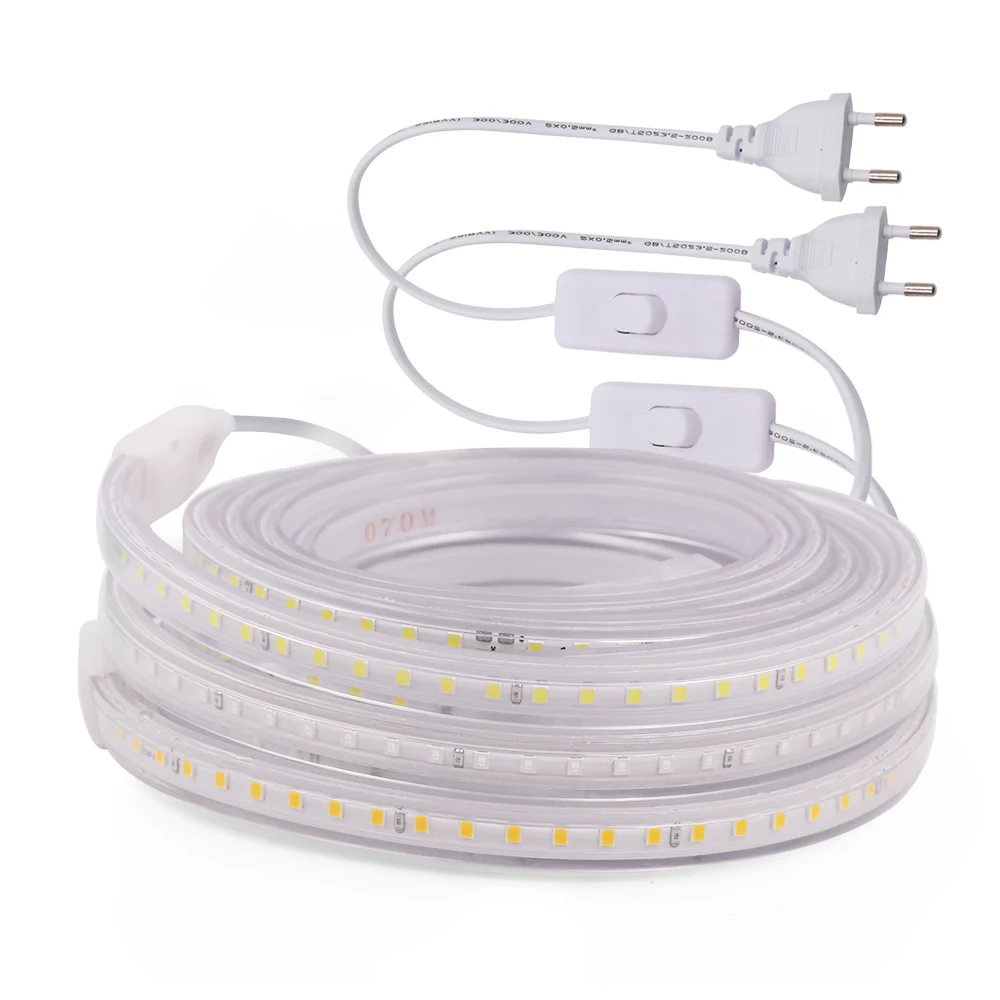 

Светодиодная ленсветильник 220 В, 2835 светодиодов, водонепроницаемая гибкая светодиодная лента 60 светодиодов/м высокой яркости с выключателем ВКЛ./ВЫКЛ., штепсельная вилка европейского стандарта
