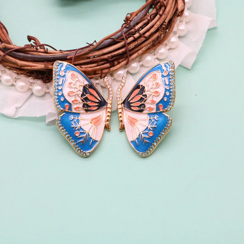 Butterfly Earrings Stud Alloy Creative Colorful Enamel Retro Pretty Rhinestone Party Accessories For Women Girl