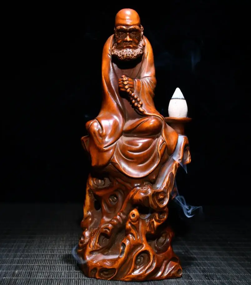 

Archaize seiko Hand-carved boxwood dharma Patriarch Backflow Incense burner crafts statue