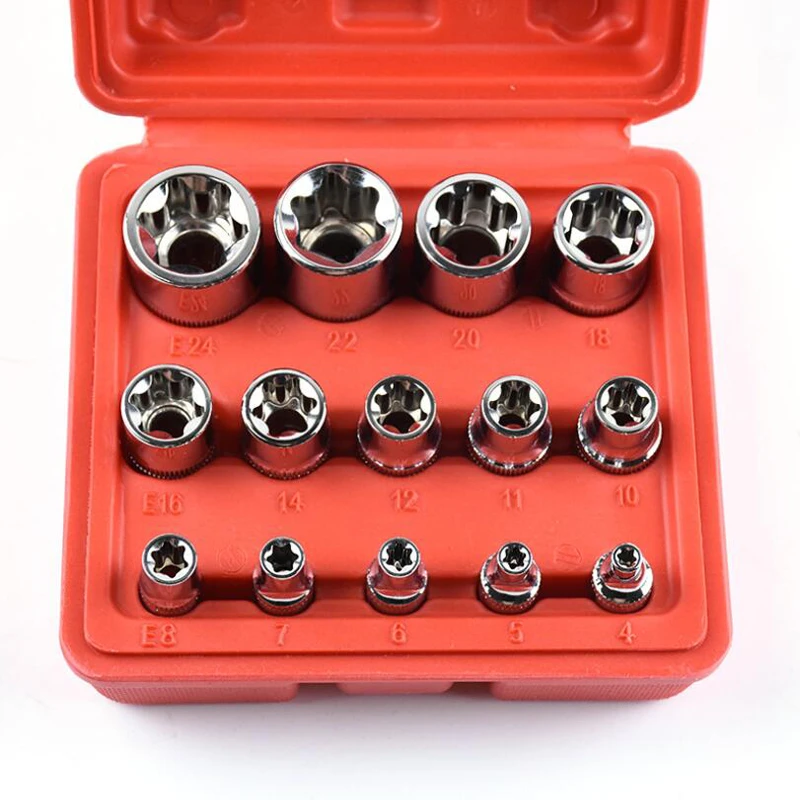 14-piece set of E-shaped socket combination flower type 1/2 3/8 1/4 inch e-shaped hexagon socket plum blossom star 6-point set