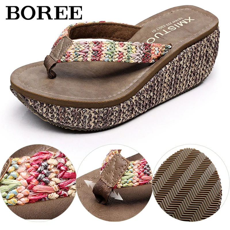 Women Flip Flop Summer Wedges Platform Slippers Outdoor Casual Beach Shoes Woman Heels Anti-slip Wear-resistant Ladies Slippers