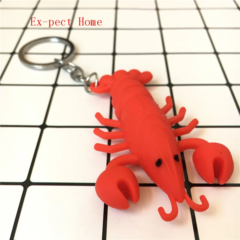 FREE SHIPPING BY DHL 200pcs/lot New Silicone Red Lobster Shaped Keychains Novelty Lobster Keyrings Gifts